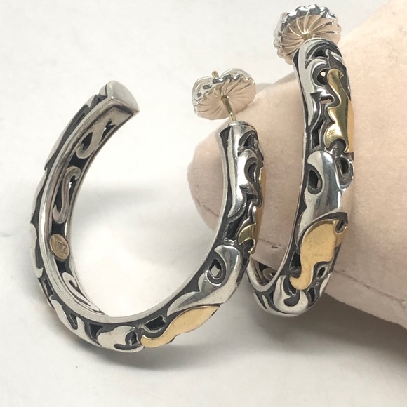 John Hardy Dayak Large Hoop Earrings .925/22K - Picture 4 of 11